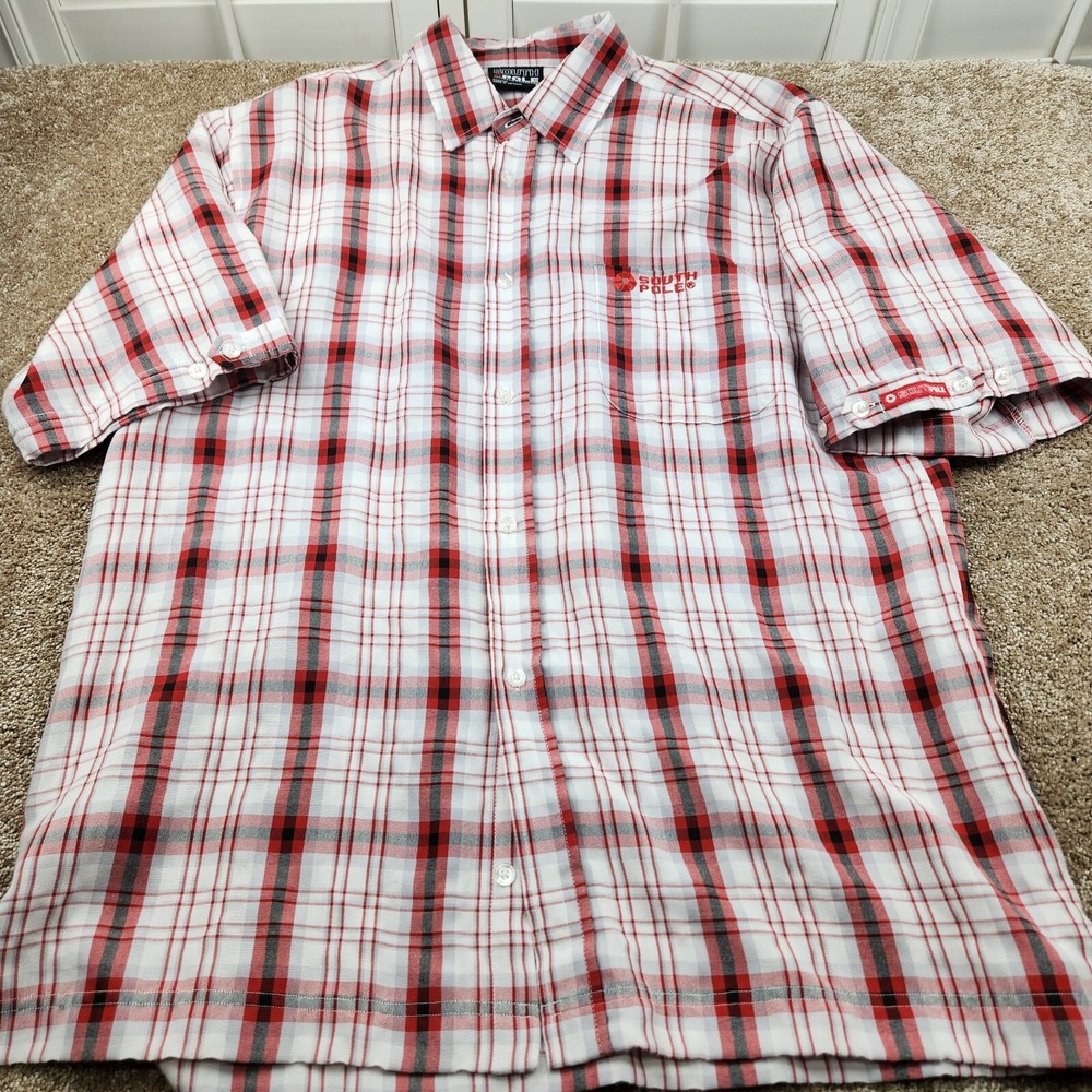 Preppy Casual South Pole Button Down Shirt Mens‎ SIZE LARGE Red Plaid